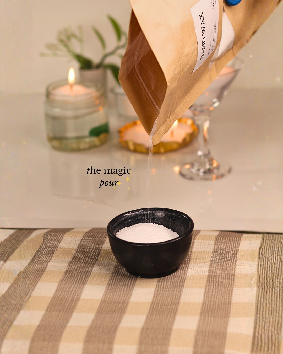 The Instant Candle Kit - Sand Wax with Wicks, 4 Mini Jars & Lotus Urli - Silky Zest