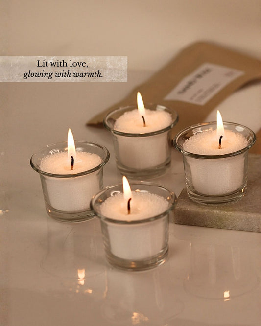 The Instant Candle Kit - Sand Wax with Wicks, 4 Mini Jars & Lotus Urli - Silky Zest
