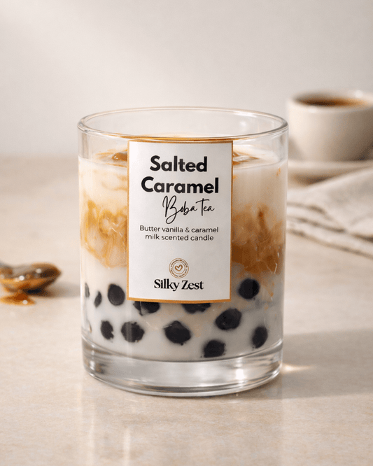 Salted Caramel Boba Tea Scented Soy Candle - Silky Zest
