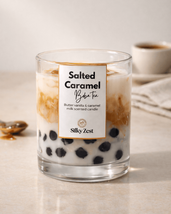 Salted Caramel Boba Tea Scented Soy Candle - Silky Zest