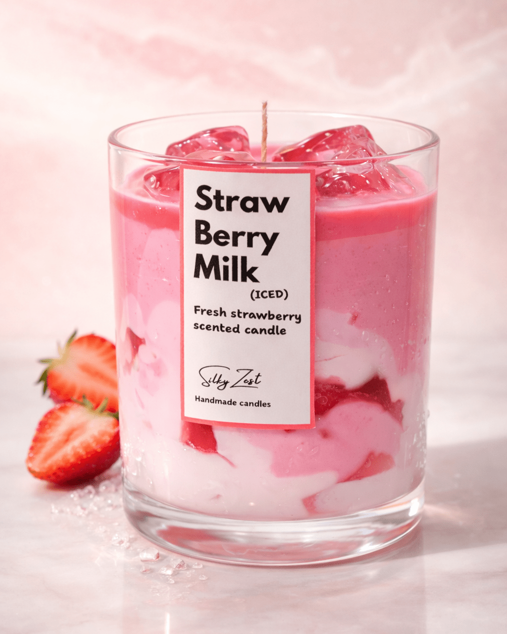 Iced Strawberry Milk - Fresh Strawberry Scented Jar Candle - Silky Zest