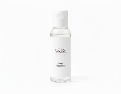 Small bottle of fragrance with a white cap on a white background