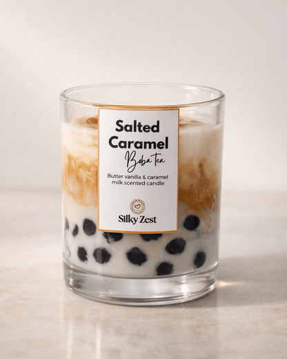 Salted Caramel Boba Tea Scented Soy Candle - Silky Zest
