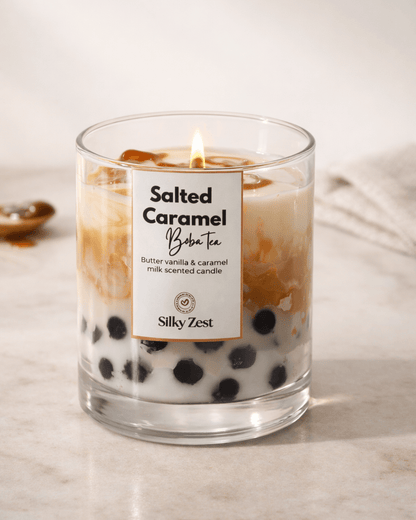 Salted Caramel Boba Tea Scented Soy Candle - Silky Zest