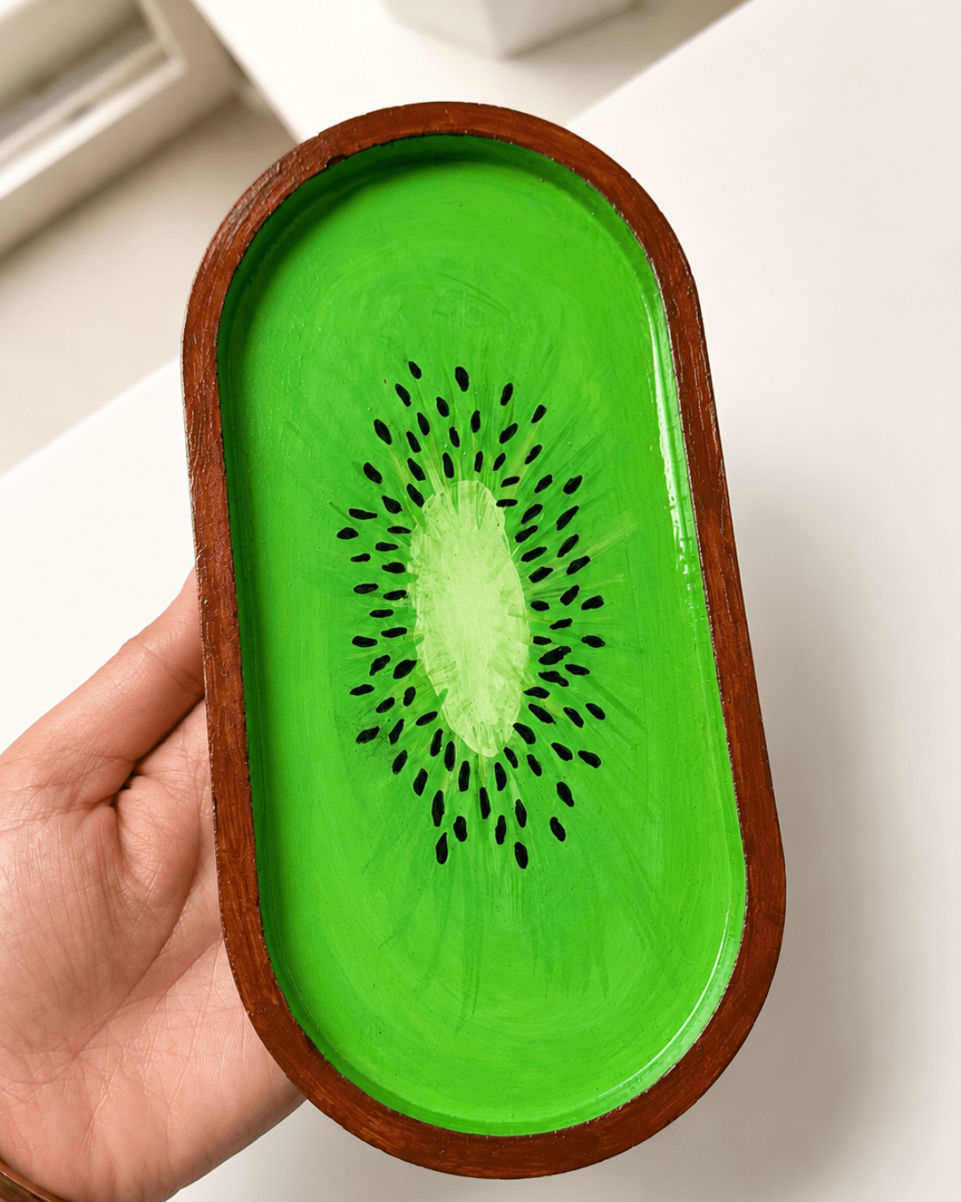 Kiwi Slice Trinket Tray | Handmade Fruit-Inspired Jewellery & Desk Organiser Tray - Silky Zest